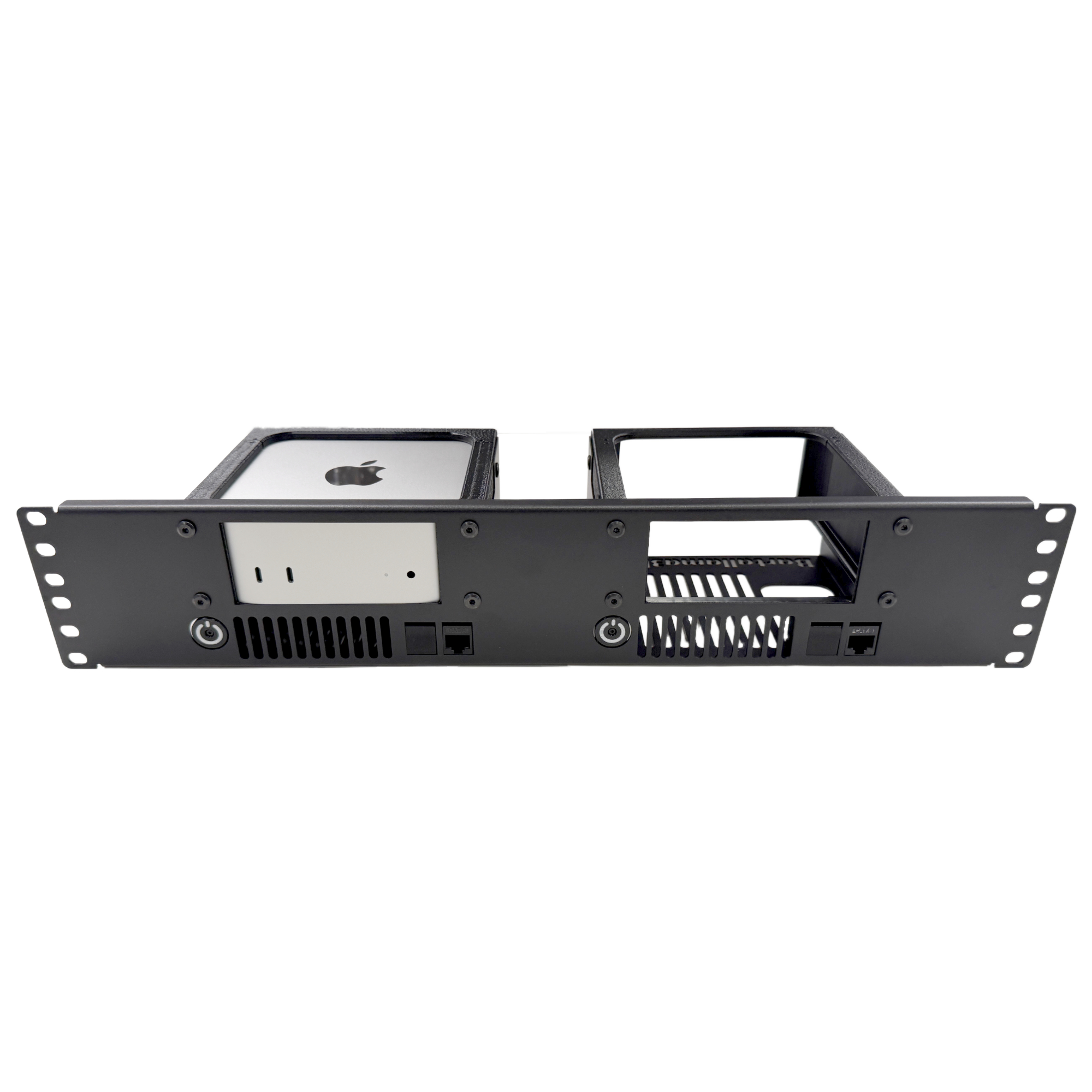 Product photo of the Bartallama3D™ 2U Rackmount for the Mac Mini M4, M5 Pro, and M6 (2-Slot)