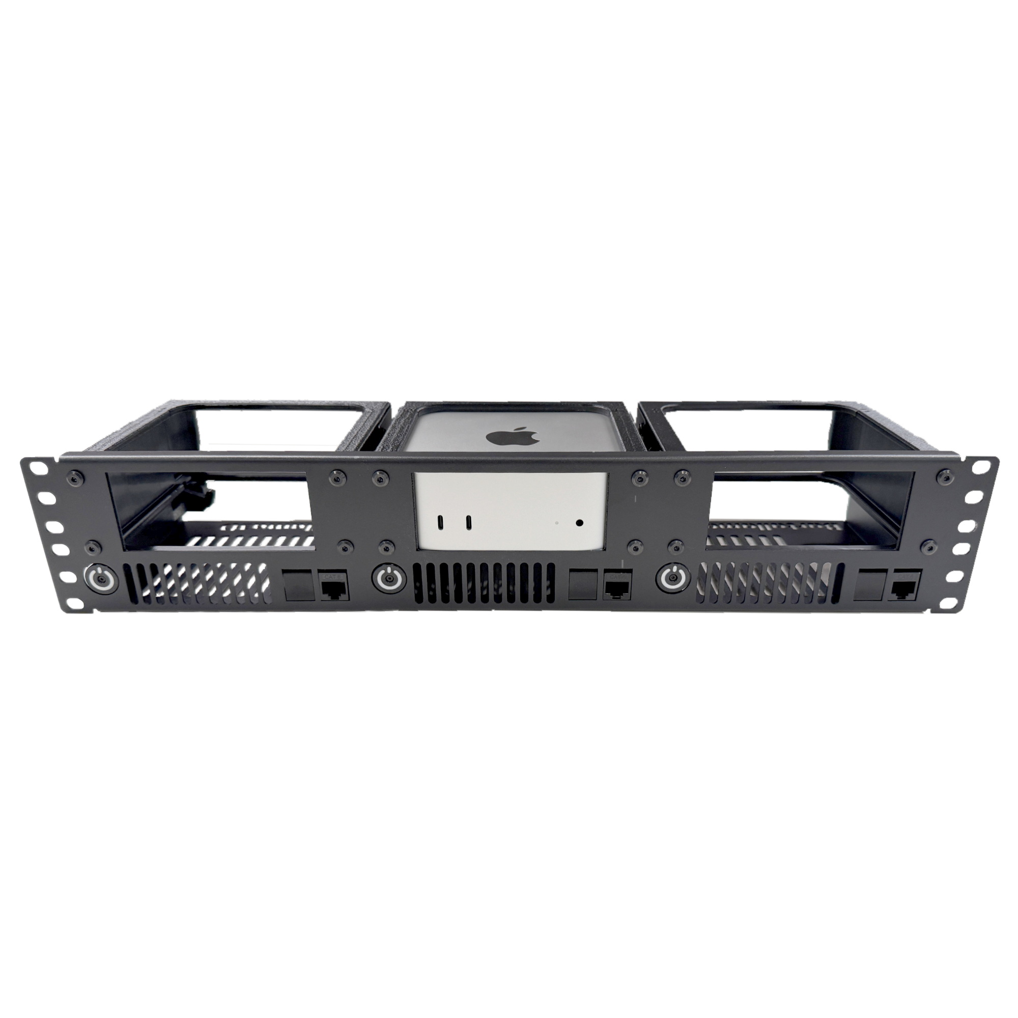 Product photo of the Bartallama3D™ 2U Rackmount for the Mac Mini M4, M5 Pro, and M6 (3-Slot)