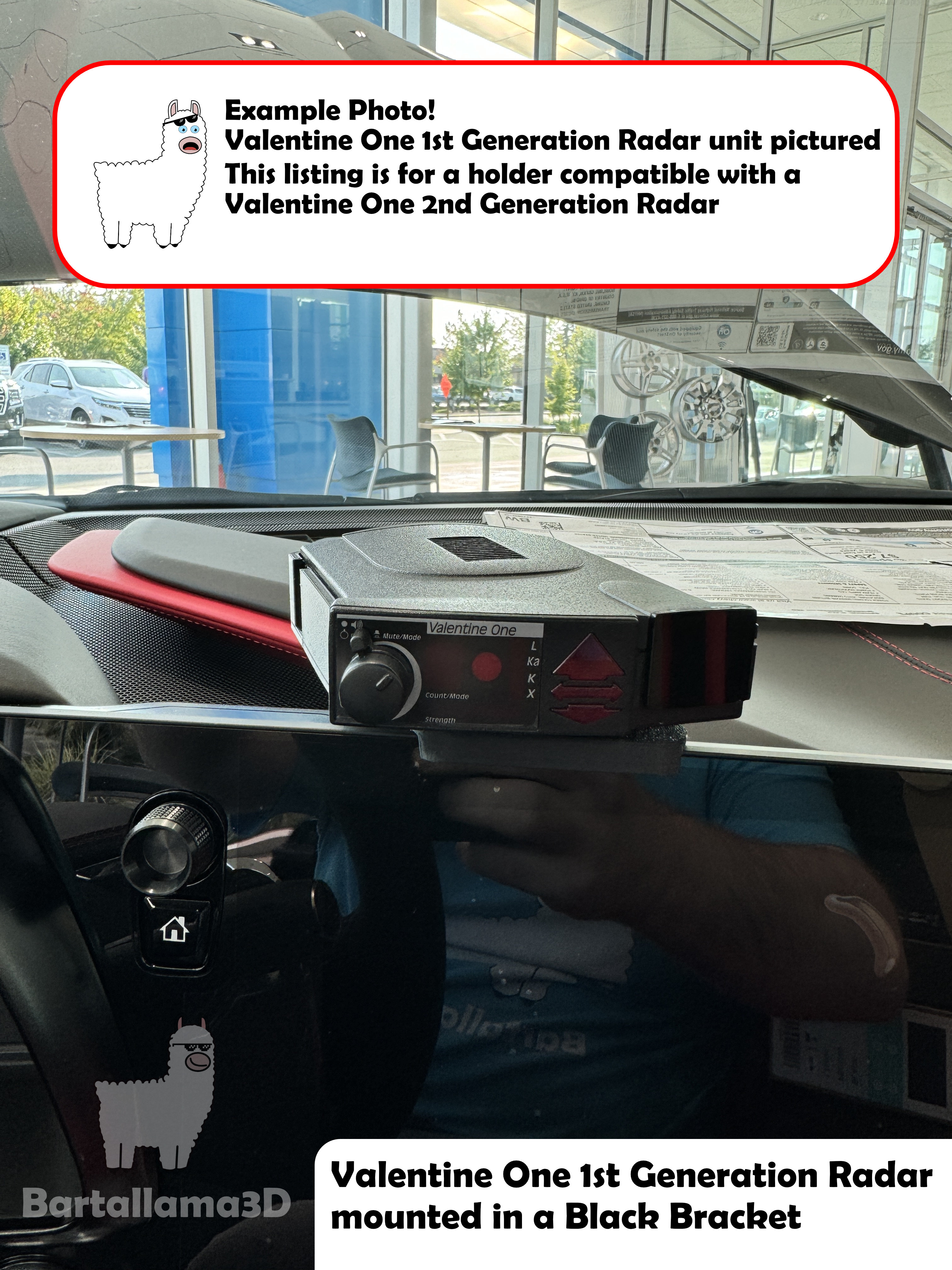 A photo of the radar holder installed in a C8 Corvette