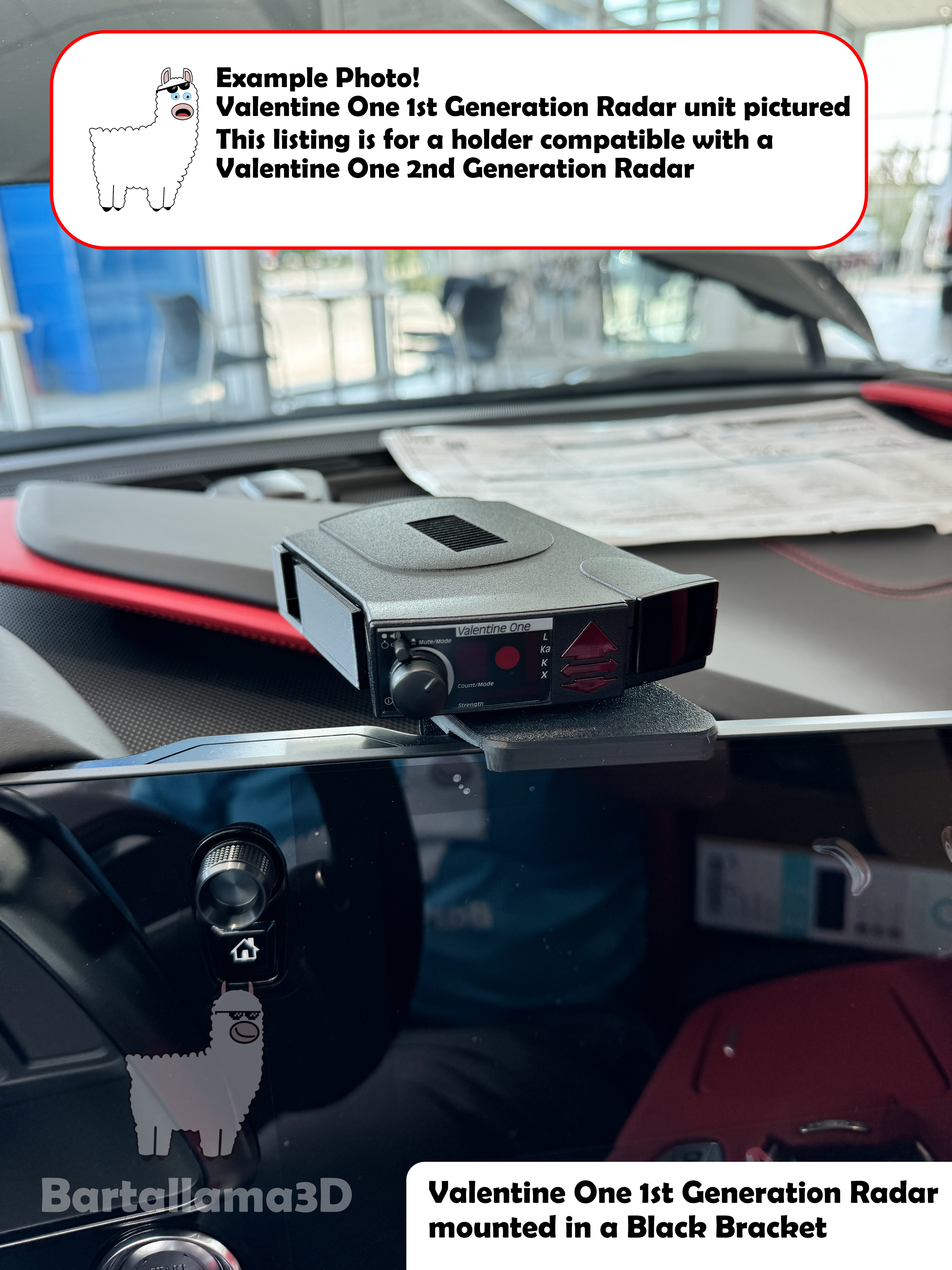 A photo of the radar holder installed in a C8 Corvette