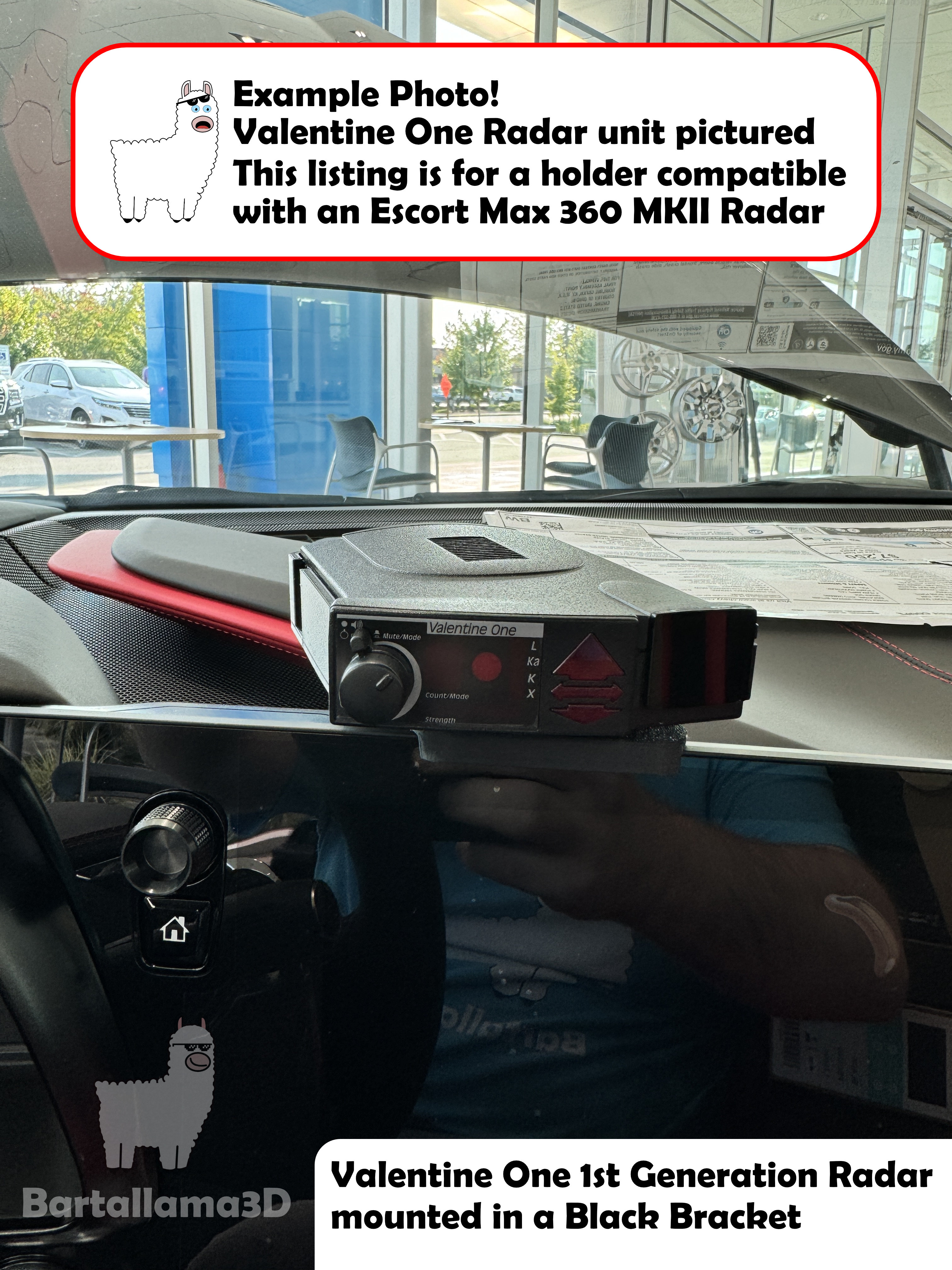 A photo of the radar holder installed in a C8 Corvette