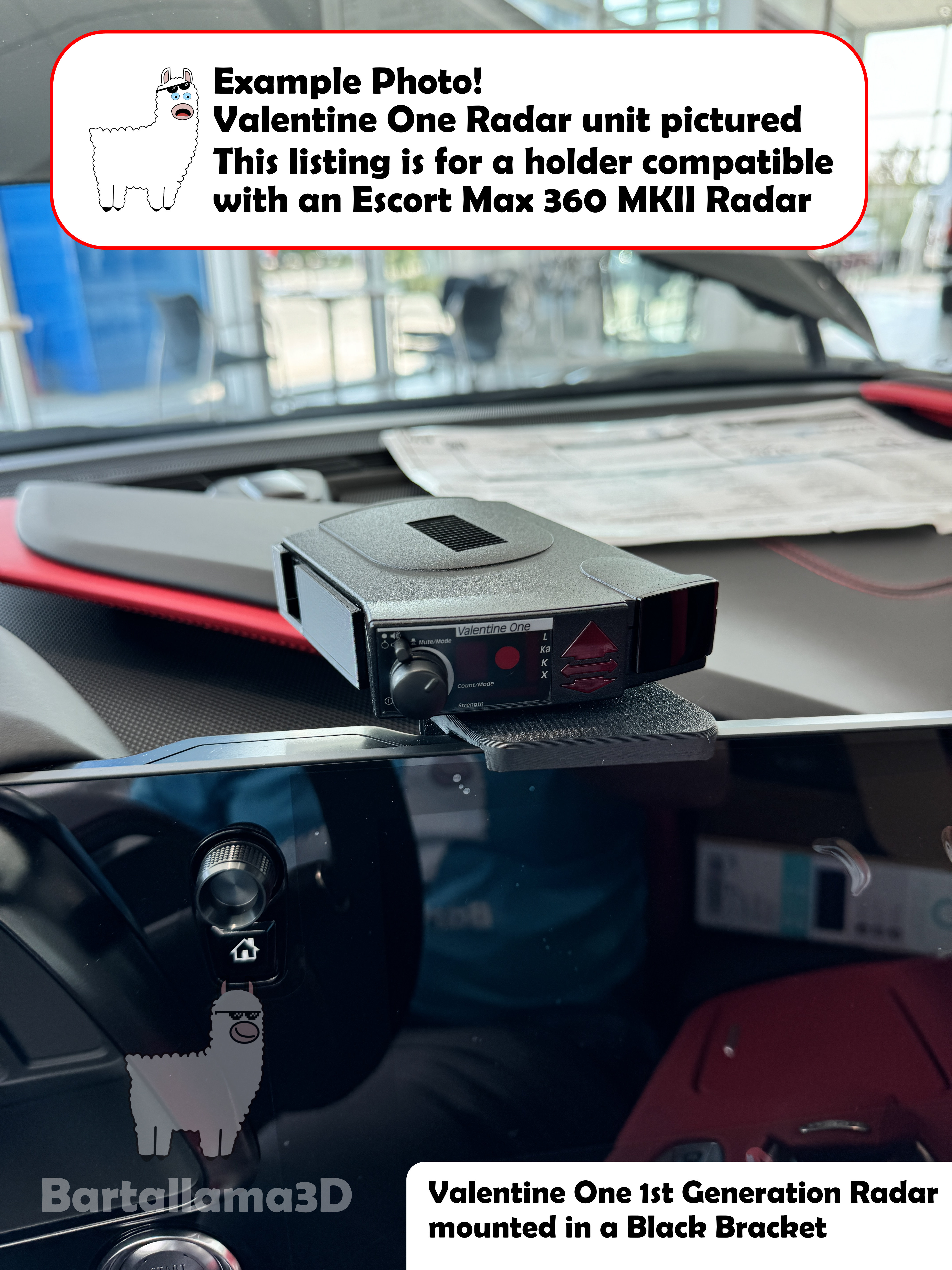 A photo of the radar holder installed in a C8 Corvette