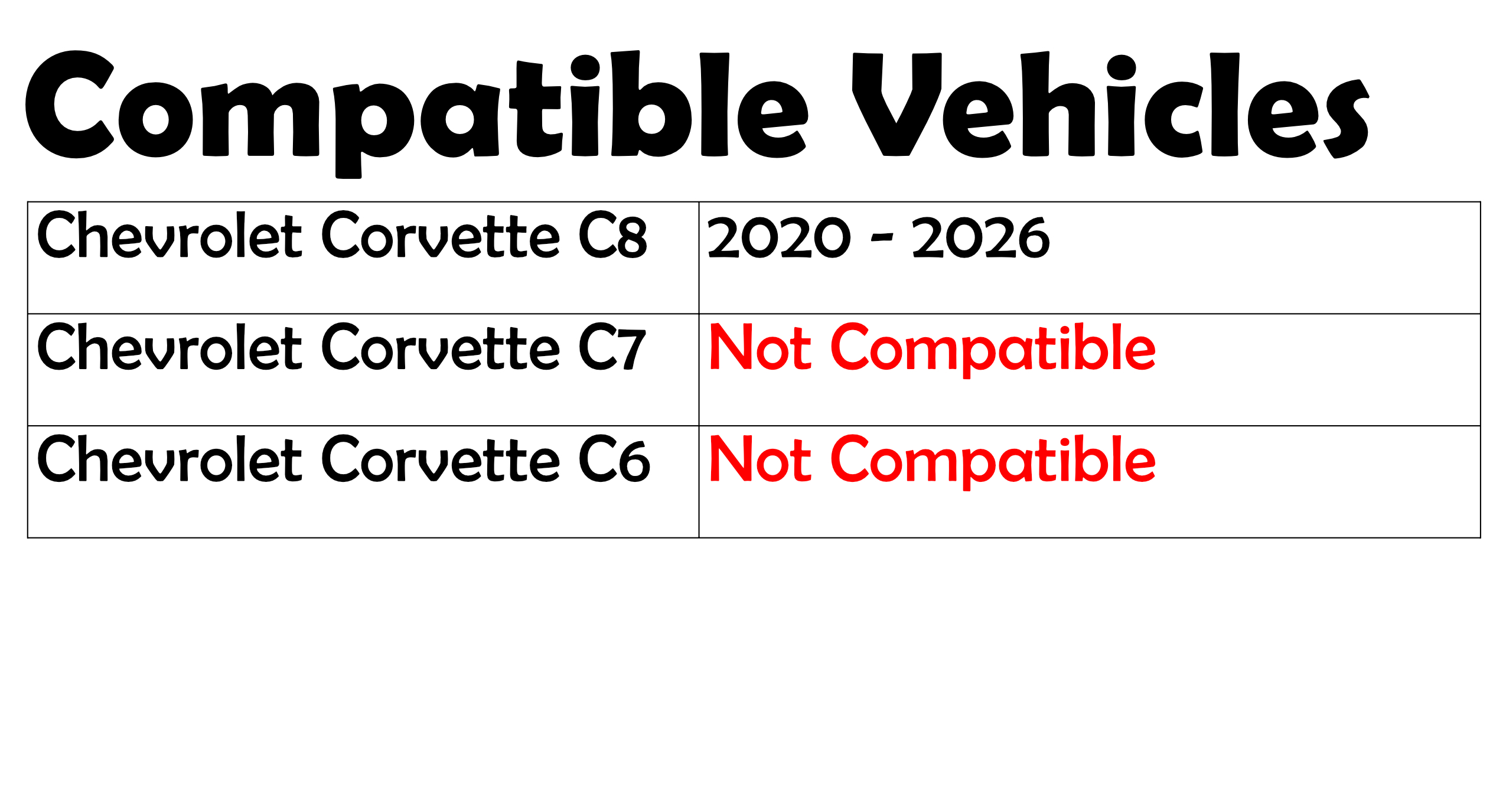 This unit is compatible only with the C8 Corvette 2020 - 2026